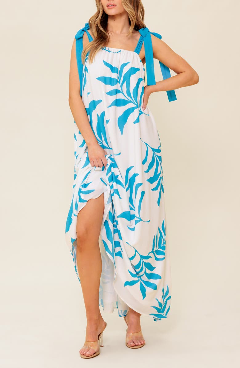 FLYING TOMATO Tie Strap Maxi Dress, Alternate, color, Ivory Blue