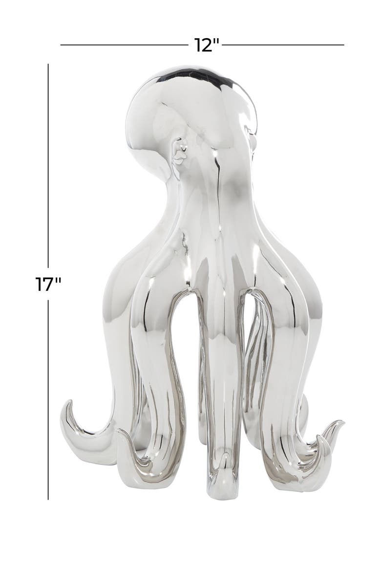 Silvertone Porcelain Tall Octopus Sculpture with Long Tentacles, Alternate, color, SILVER