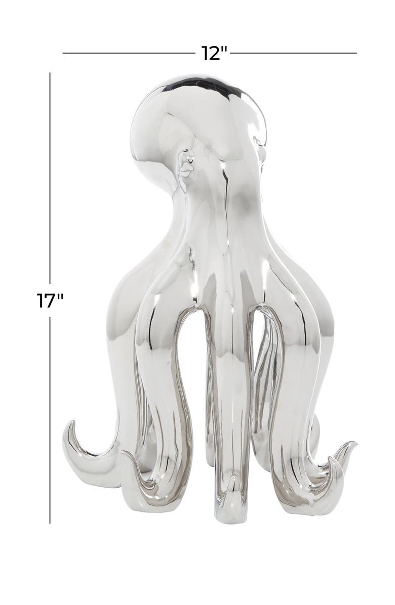 WILLOW ROW Silvertone Porcelain Tall Octopus Sculpture with Long Tentacles, Alternate, color,