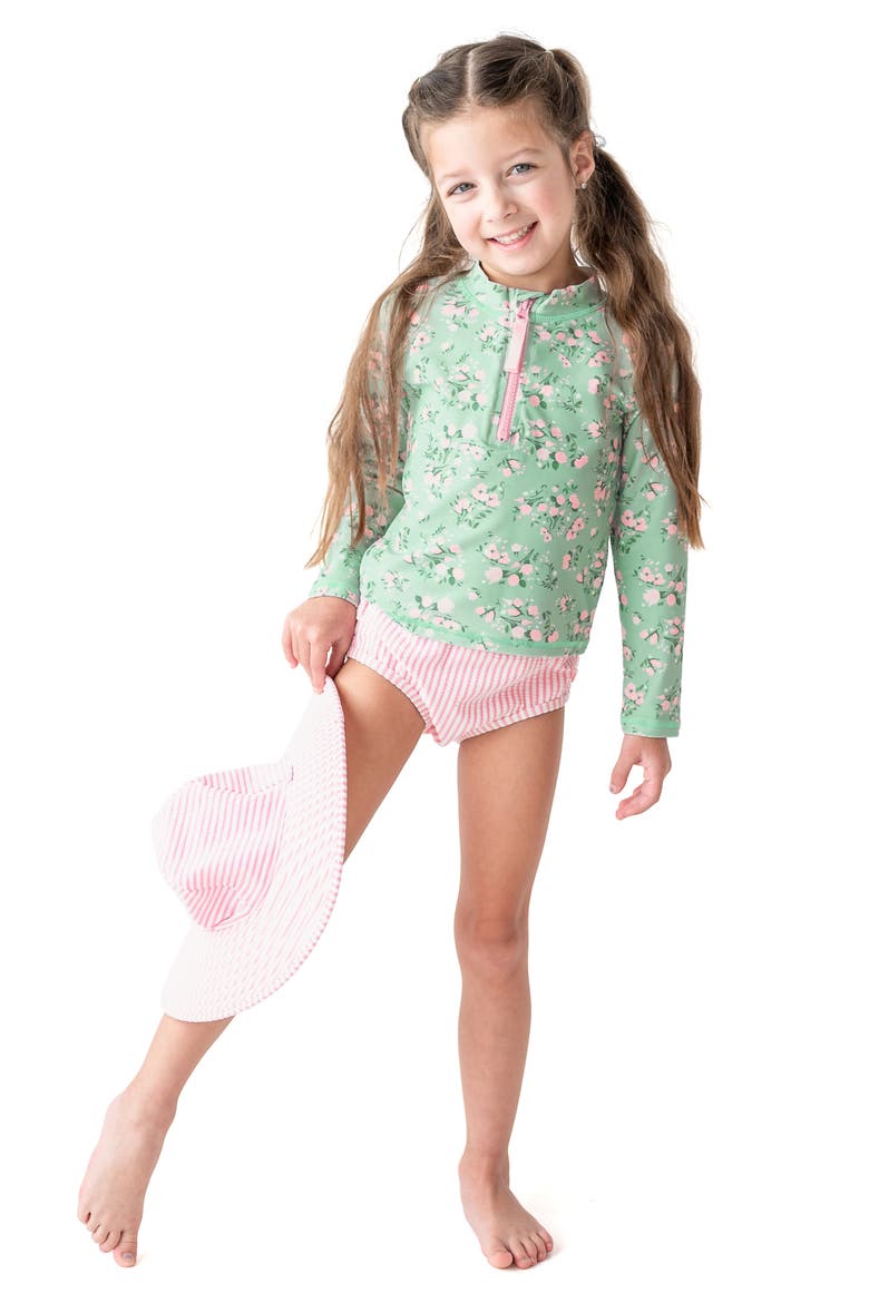 Kids' Rose Long Sleeve Two-Piece Rashguard Swimsuit, Alternate, color, GREEN