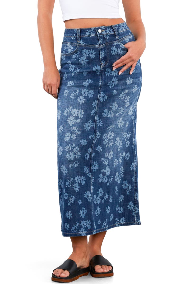 HINT OF BLU Floral Denim Maxi Skirt, Main, color, Floral Denim