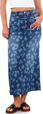 HINT OF BLU Floral Denim Maxi Skirt