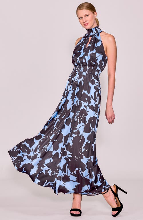 Melloday Abstract Maxi Halter Dress In Blue