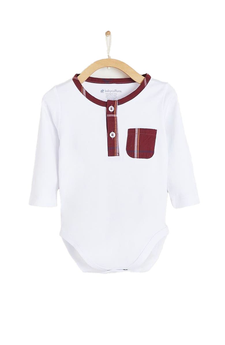 Babycottons Premium Peruvian Pima Cotton Andre Henley Long Sleeve Bodysuit For Infant, Main, color, 