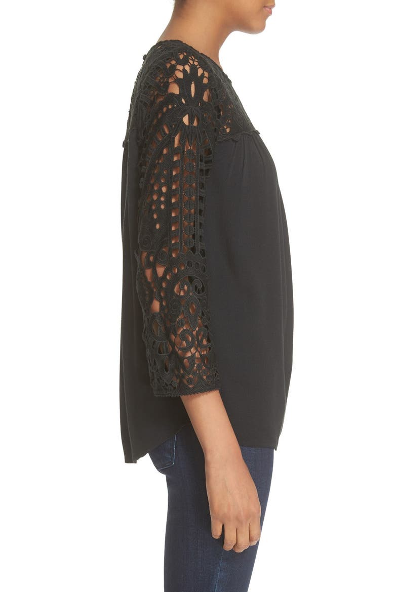 'Lindy' Lace Trim Babydoll Top, Alternate, color, CAVIAR