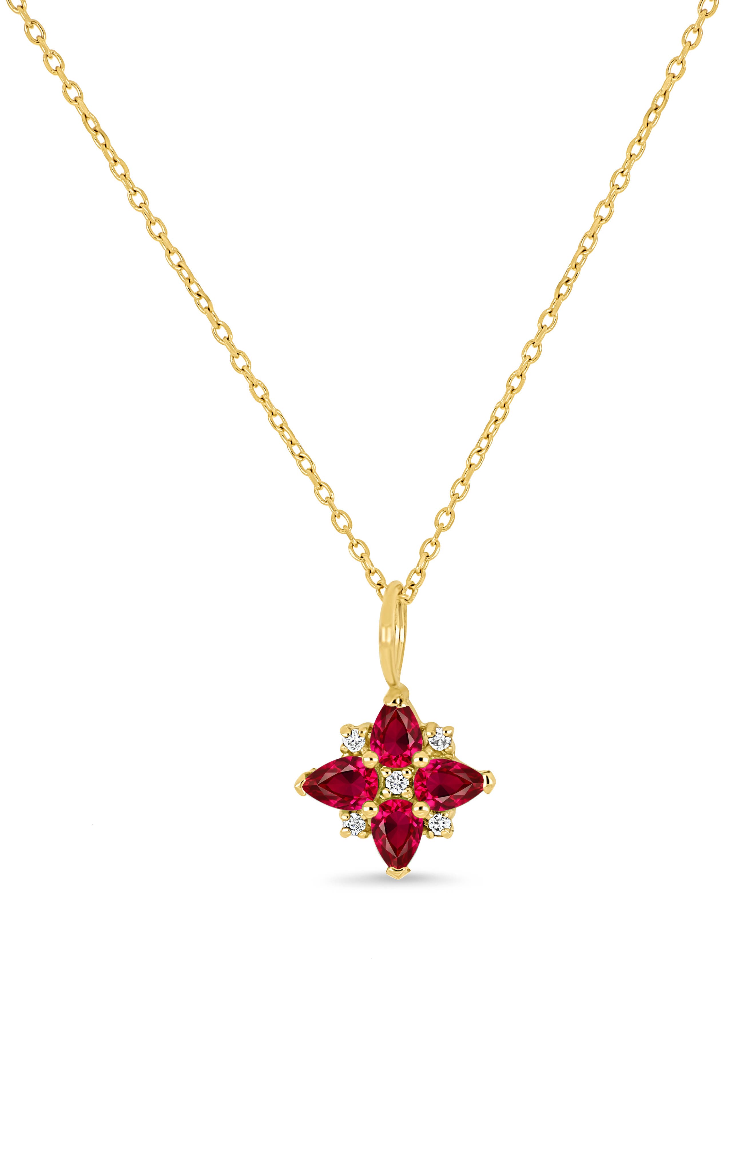 Bony Levy El Mar 18K Yellow Gold Ruby & Diamond Flower Pendant Necklace