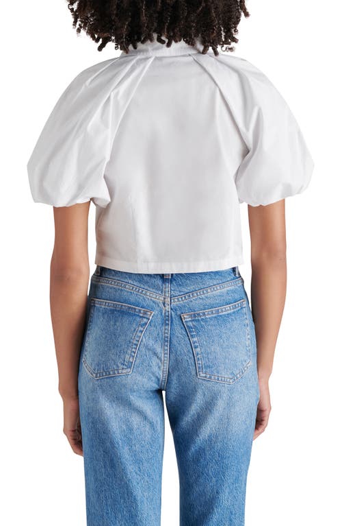 Steve Madden Reece Puff Sleeve Crop Poplin Shirt In White