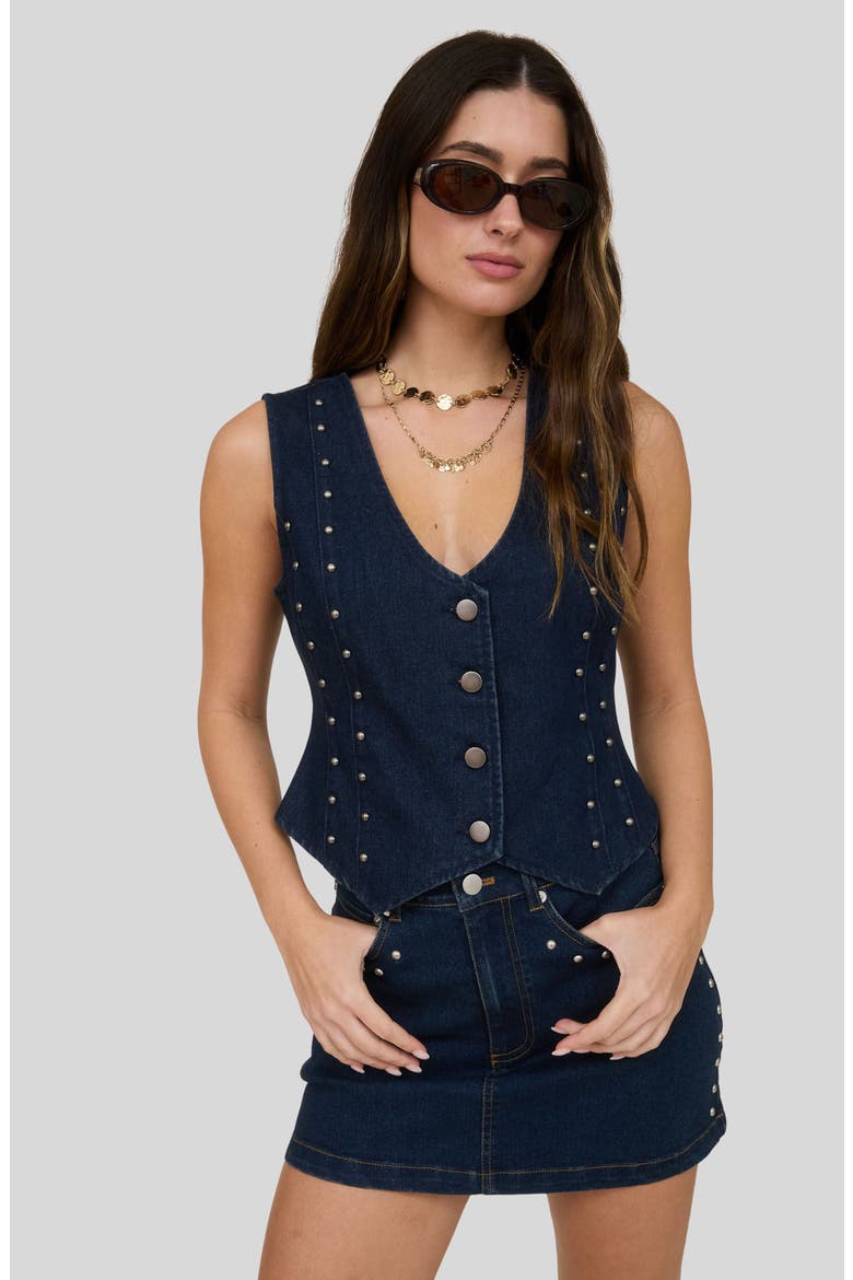 Studded Button Front Vest, Alternate, color, DENIM