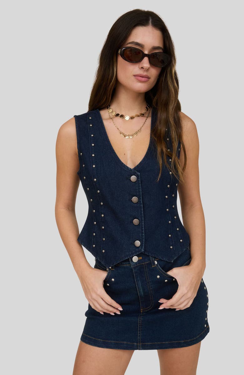Blu Pepper Studded Button Front Vest, Alternate, color,