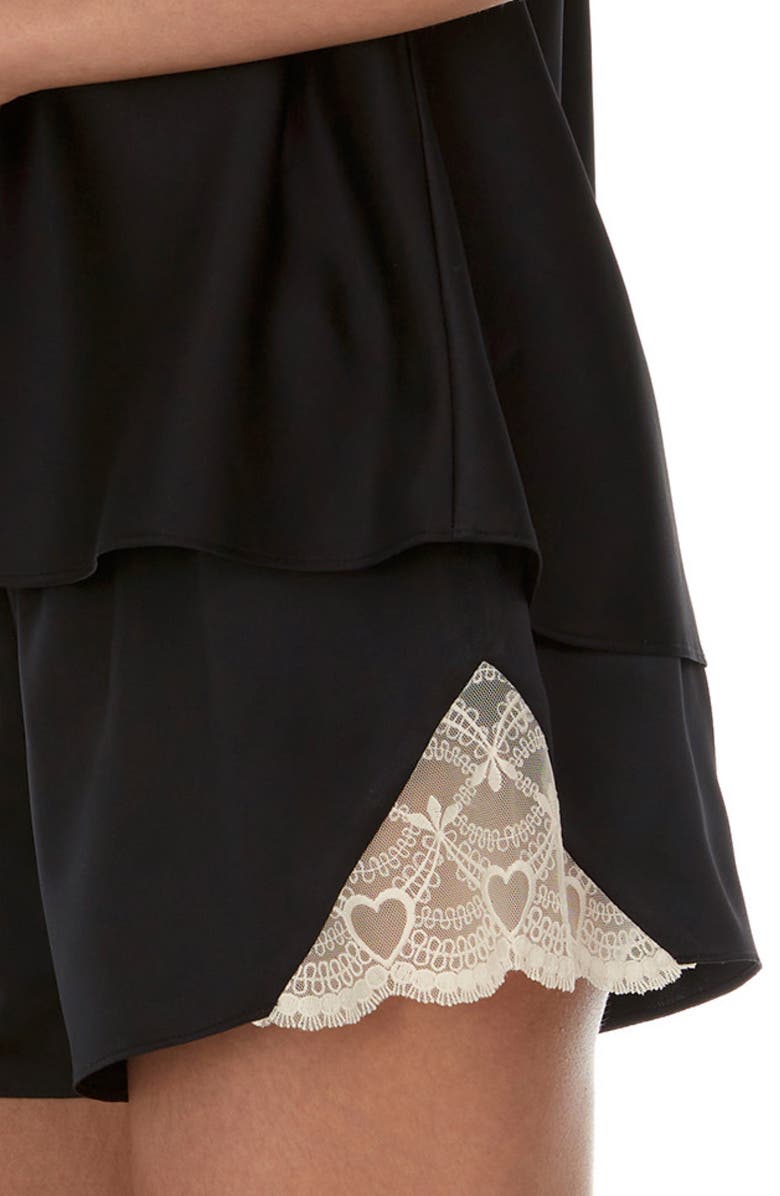 Flora By Flora Nikrooz Kit Lace Trim Satin Camisole & Shorts 2-Piece Pajama Set, Alternate, color, Black