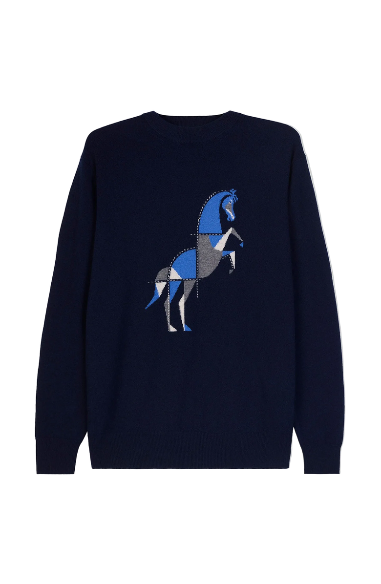Gobi Cashmere Cashmere Horse Intarsia Sweater, Main, color, Navy