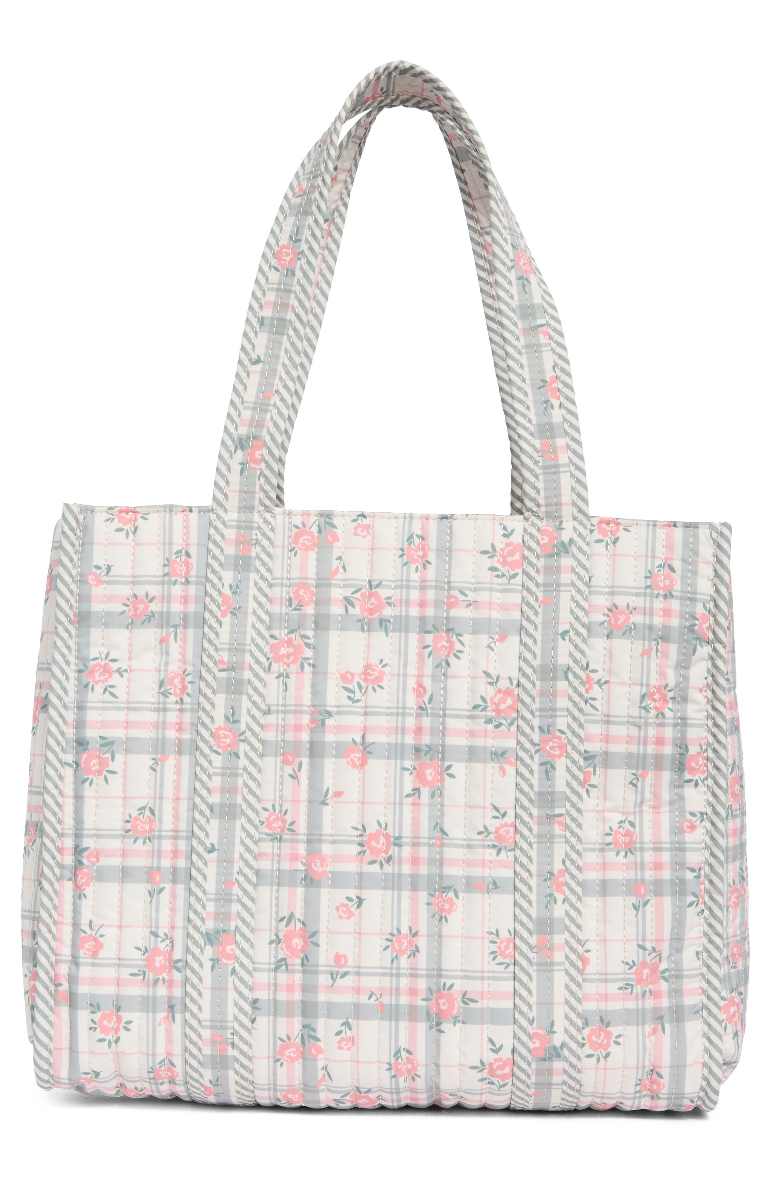 Nanette Lepore Floral Quilted Tote with Bear Charm & Crossbody Bag, Alternate, color, Dusky Pine Plaid Block Floral