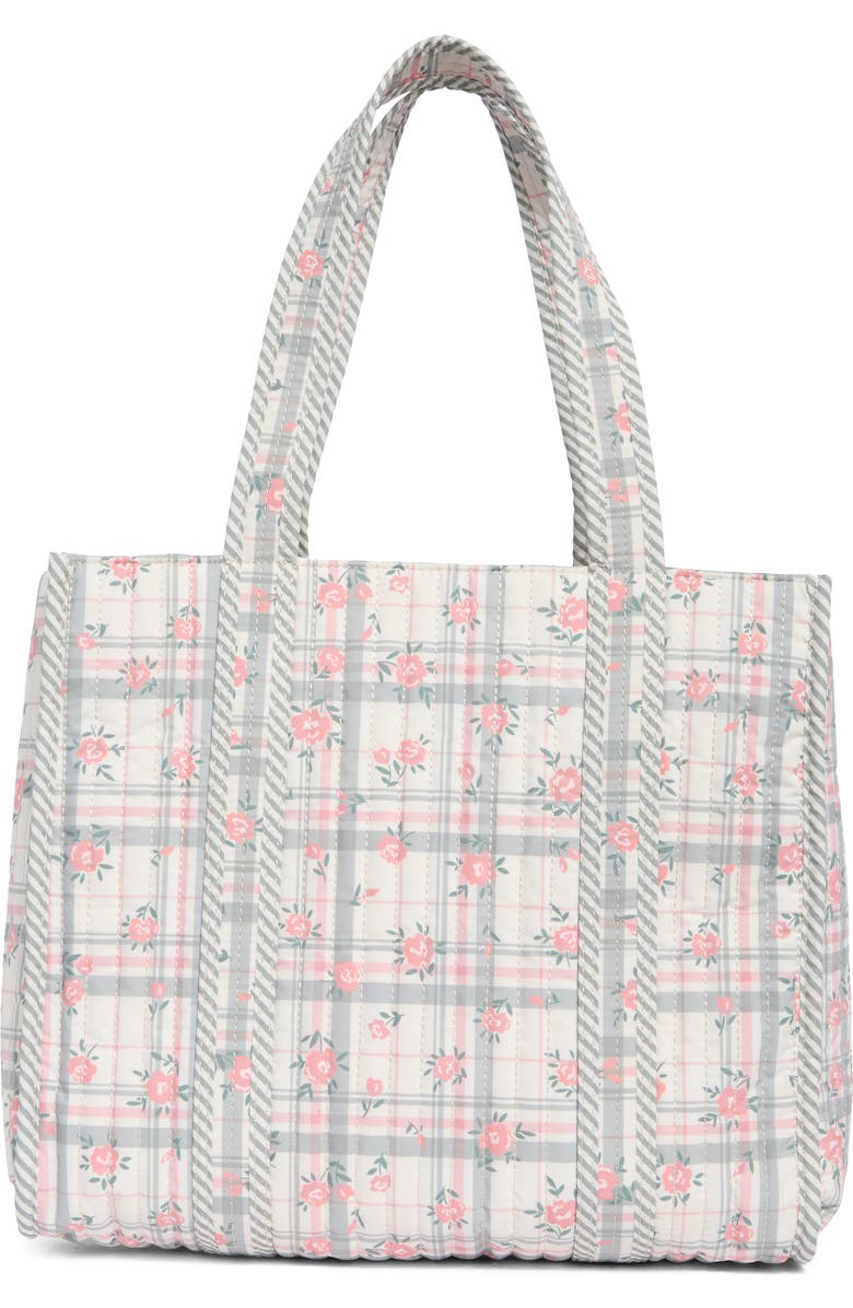 Nanette Lepore Floral Quilted Tote with Bear Charm & Crossbody Bag, Alternate, color, Dusky Pine Plaid Block Floral
