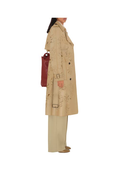 Burberry Long Cutout Daisy Suede Trench Coat In Tan