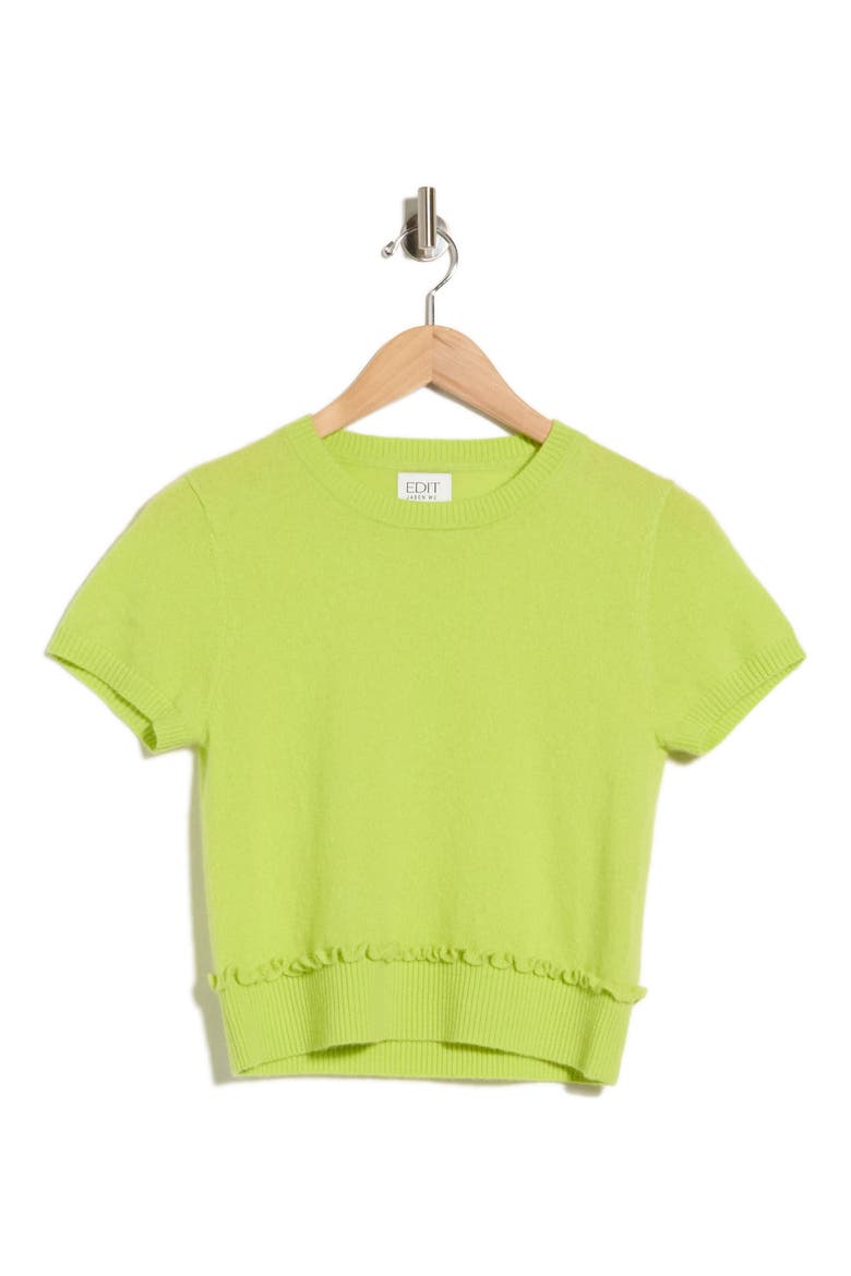 Short Sleeve Ruffle Hem Sweater, Alternate, color, LIME TWIST