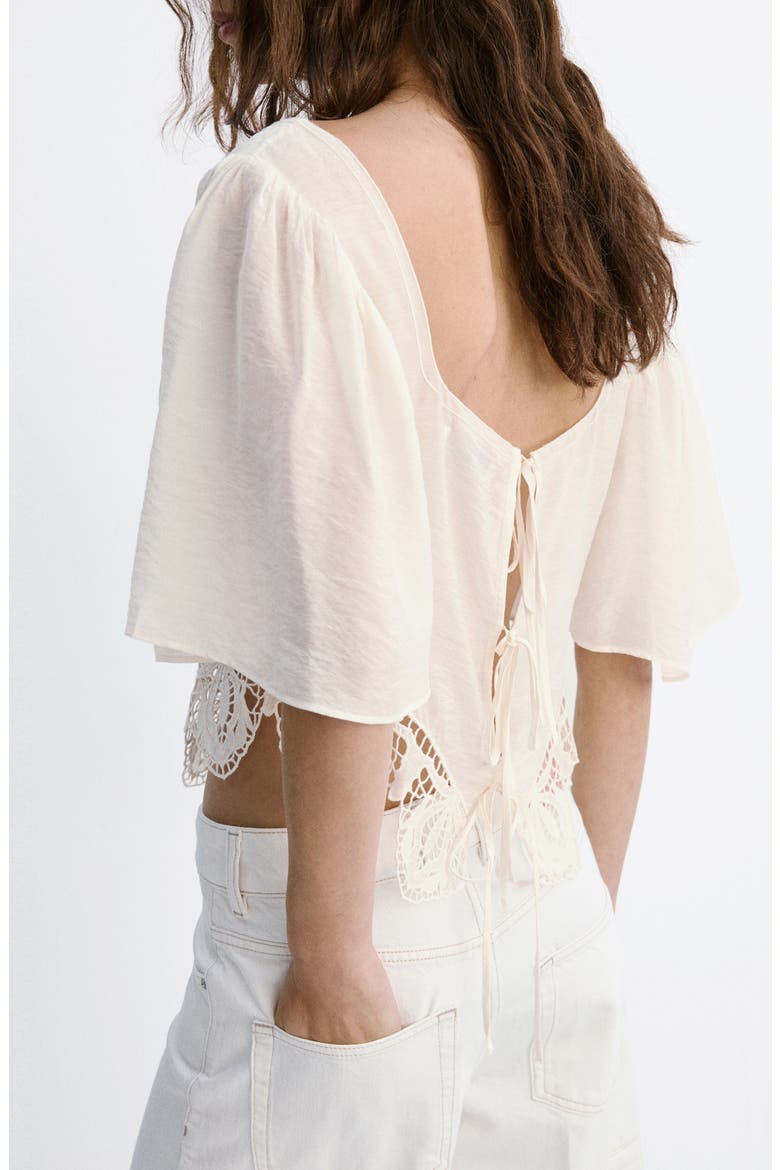 Embroidered Openwork Cropped Top, Alternate, color, OFF WHITE