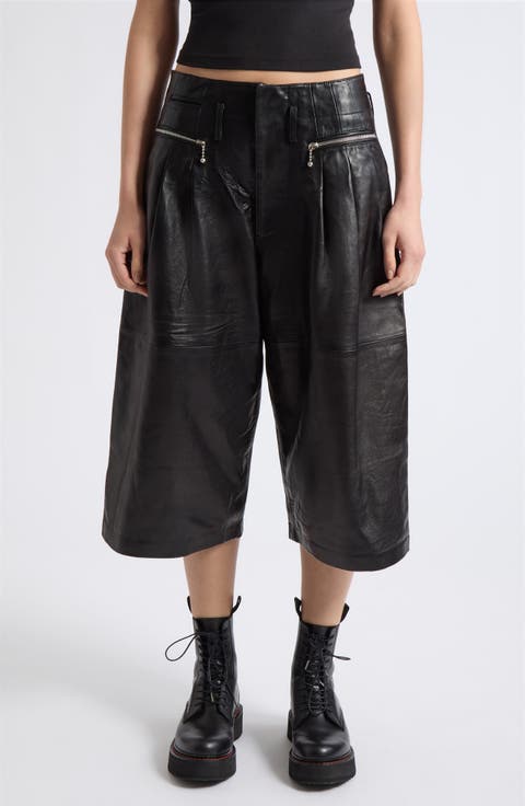 Triple Pleat Leather Culottes