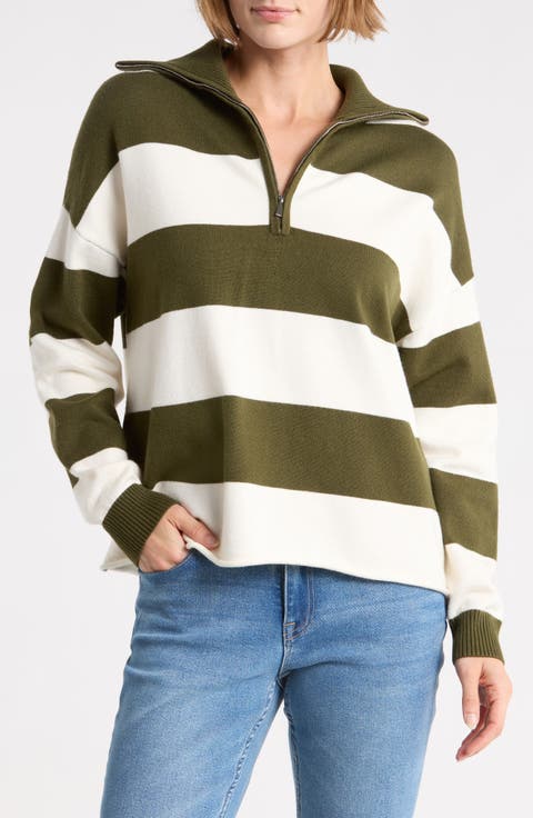 Rugby Stripe Quarter Zip Sweater
