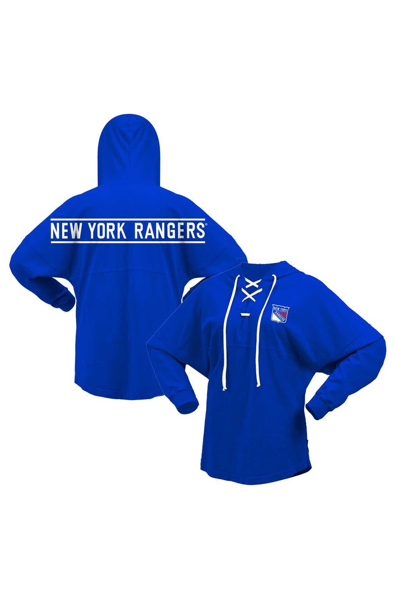 FANATICS Women's Fanatics Branded Blue New York Rangers Jersey Lace-Up V-Neck Long Sleeve Hoodie T-Shirt, Alternate, color, Blue