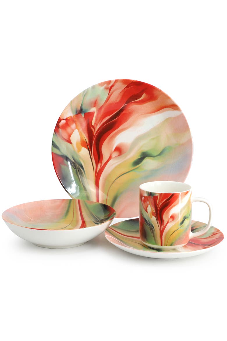 Autumn Storm 16 Piece Porcelain Dinnerware Set, Alternate, color, White