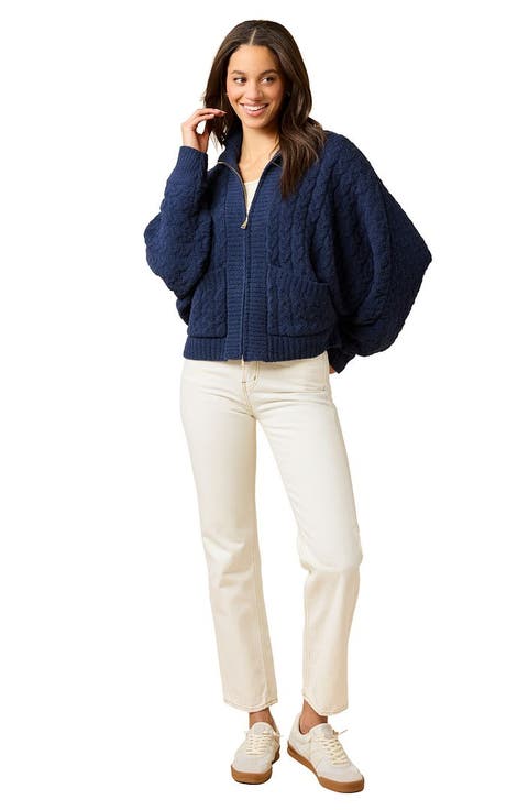 Cable Knit Marshmallow Funnel Neck Double Zip Jacket