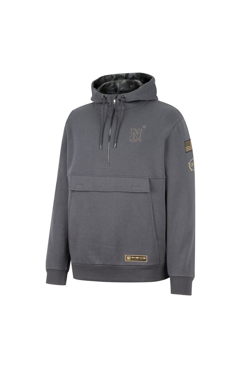 Men's Colosseum Charcoal Navy Midshipmen OHT Military Appreciation Quarter-Zip Hoodie, Alternate, color, Charcoal