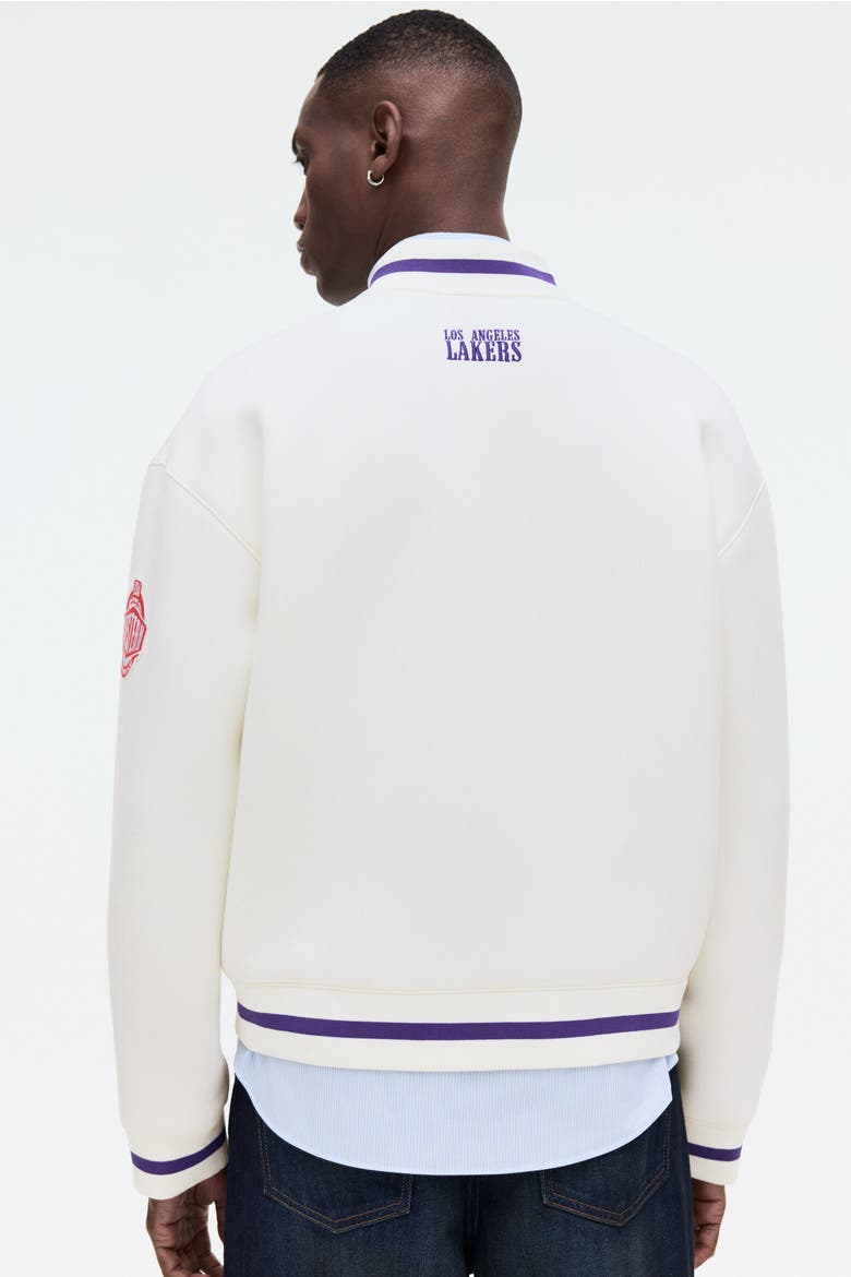 Loose-fit Scuba Knit Baseball Jacket, Alternate, color, White/NBA