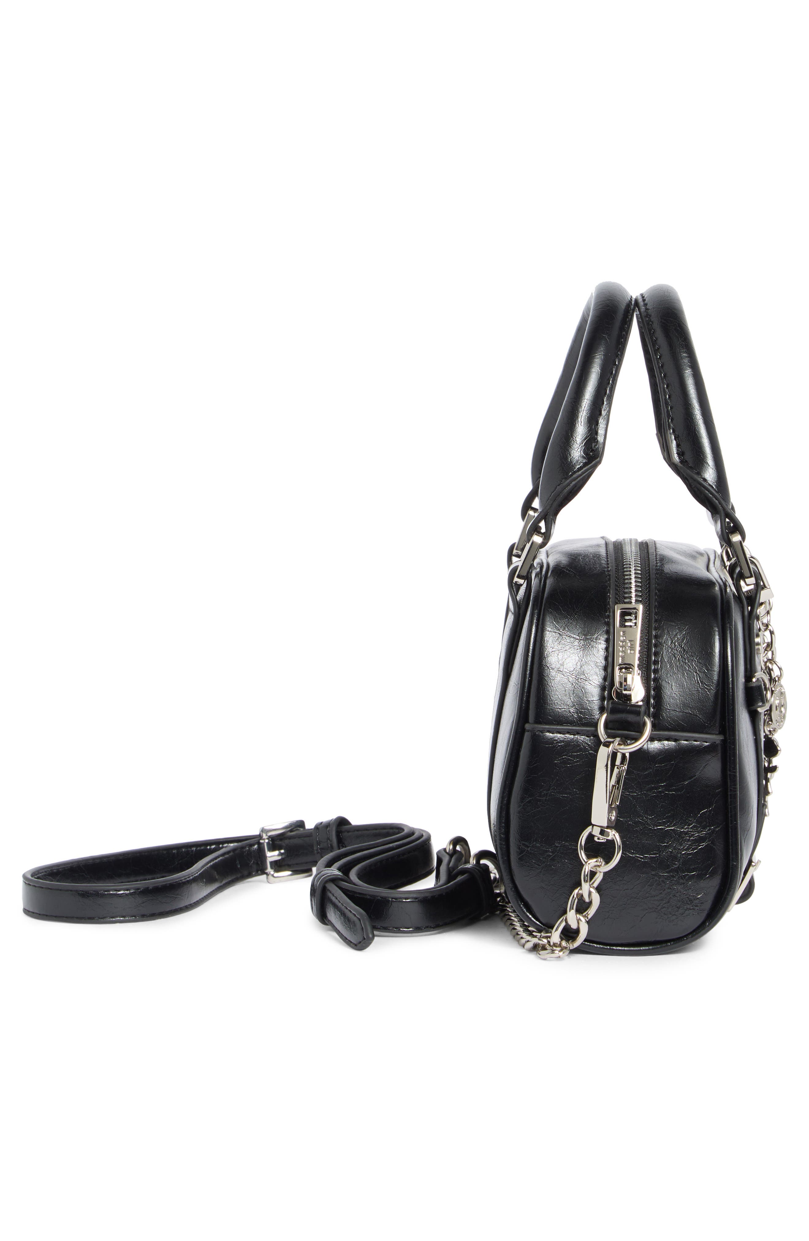 Madden Girl Kids' Crinkle Faux Leather Bowler Bag, Alternate, color, Black