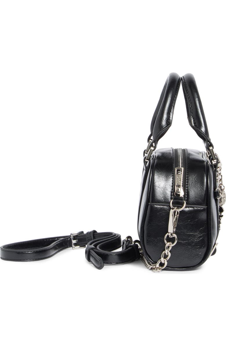 Madden Girl Kids' Crinkle Faux Leather Bowler Bag, Alternate, color, Black