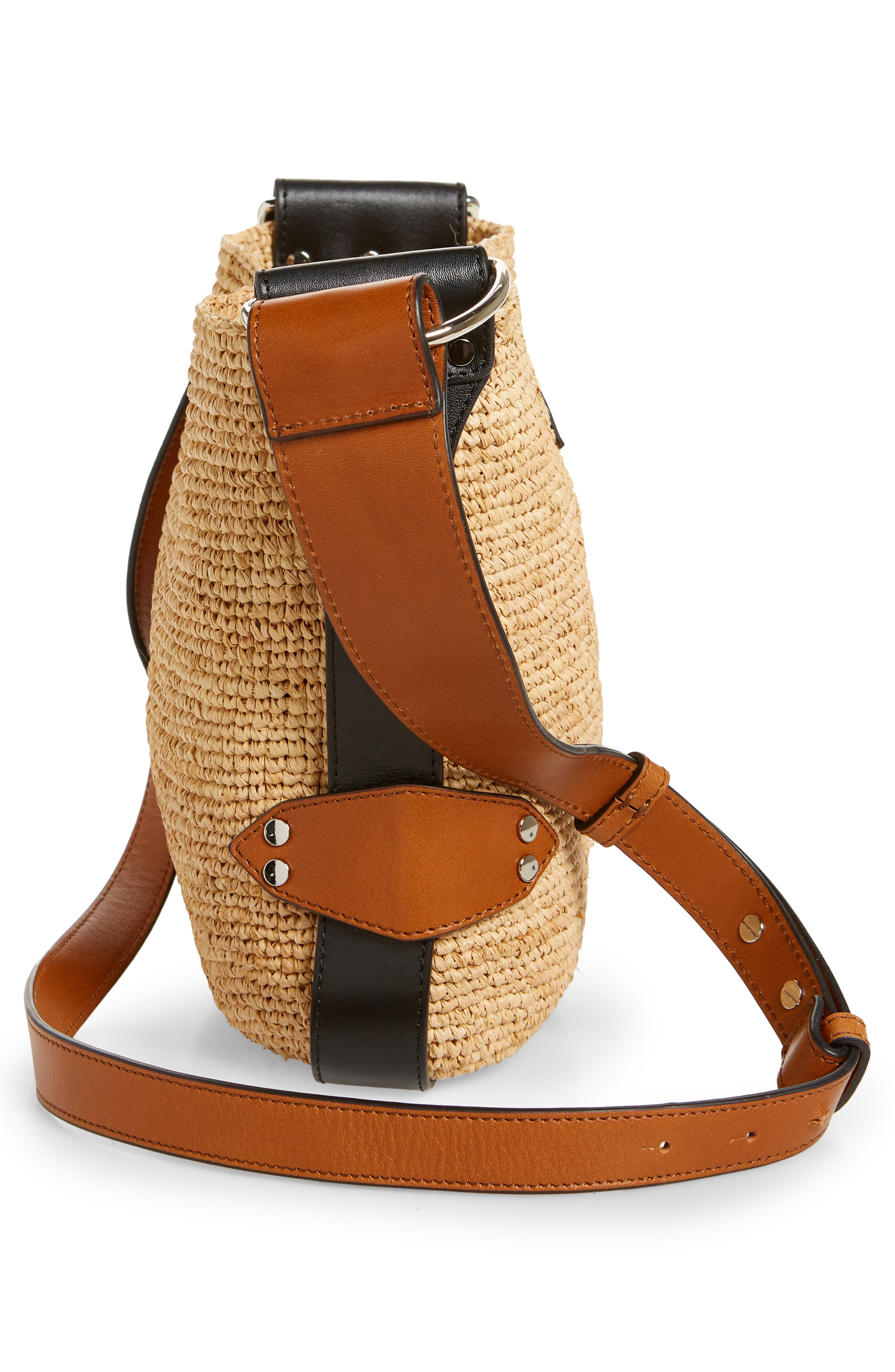 Mini Bayia Raffia Bucket Bag, Alternate, color, NATURAL/ COGNAC