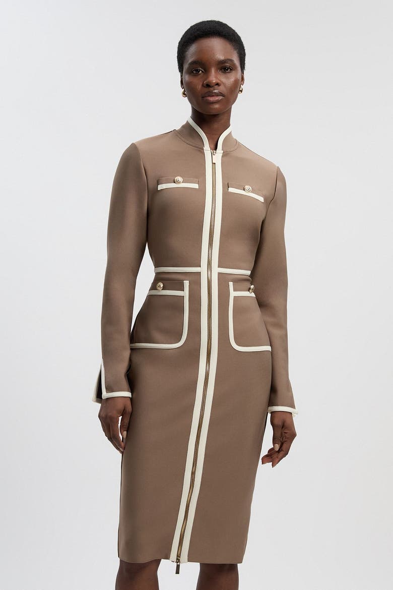 Bandage Military Piping Midi Dress, Alternate, color, Taupe