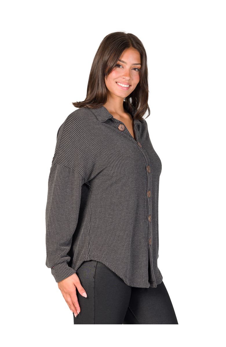 24seven Comfort Apparel Ribbed Button Up Long Sleeve Collared Shirt Jacket, Alternate, color, Black