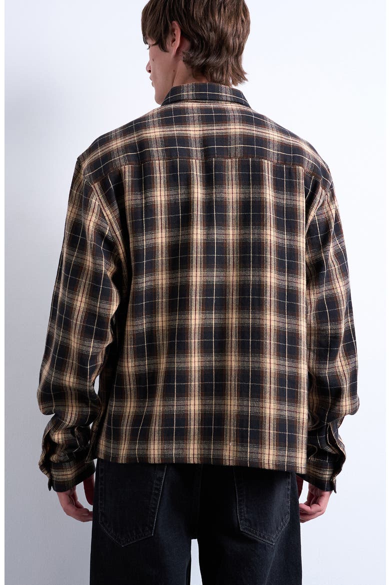 Relaxed Fit Flannel Crop Button-Up Shirt, Alternate, color, BROWN