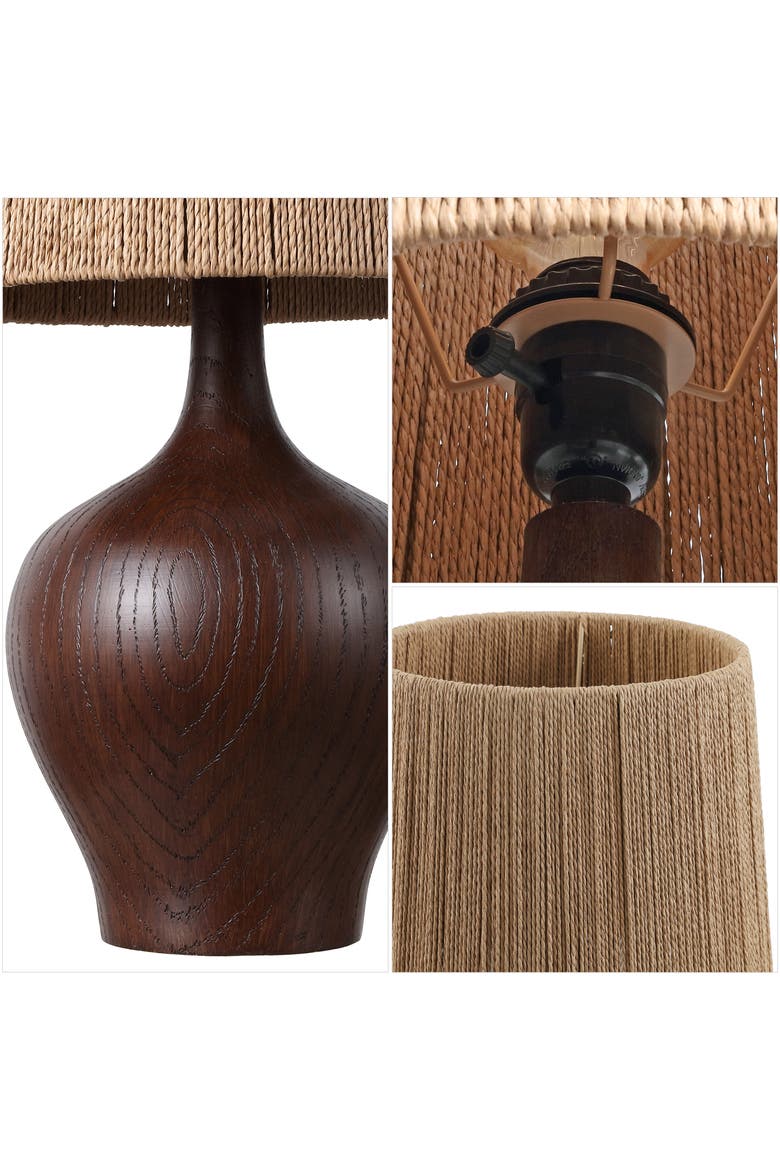 Eben Farmhouse Resin/Metal Gourd LED Table Lamp with Paper Rope Shade, Alternate, color, Dark Brown Wood Finish