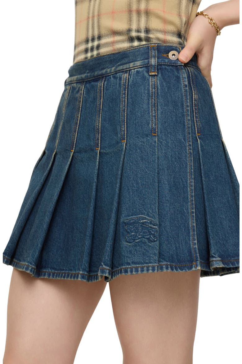 Dahlia Pleated Denim Miniskirt, Alternate, color, MID BLUE