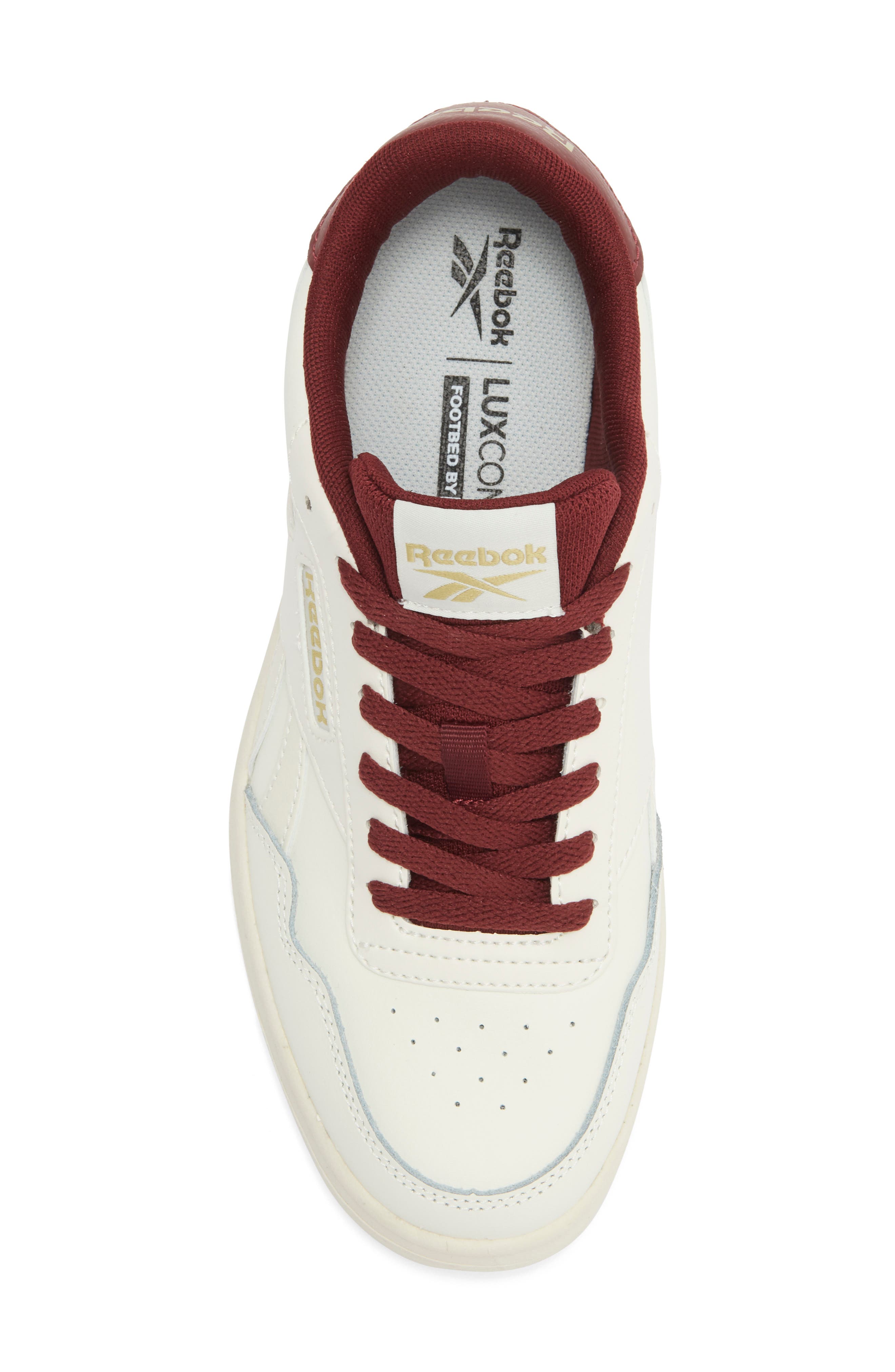 Court Advance Sneaker, Alternate, color, CHALK/CLASSICBURGUNDY/GOLDMET