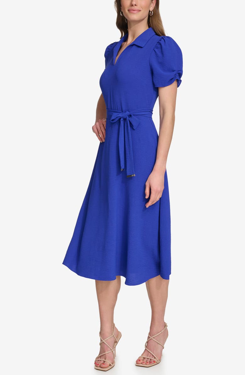DKNY Collared Tie Waist Midi Dress, Alternate, color, Iris