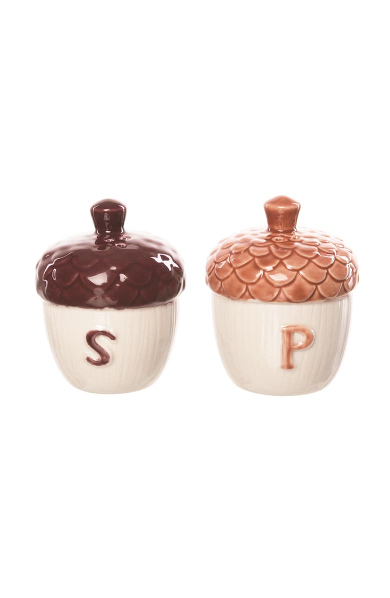 Transpac Multicolor Harvest Moody Acorn Salt and Pepper Shakers Set, Main, color, Brown