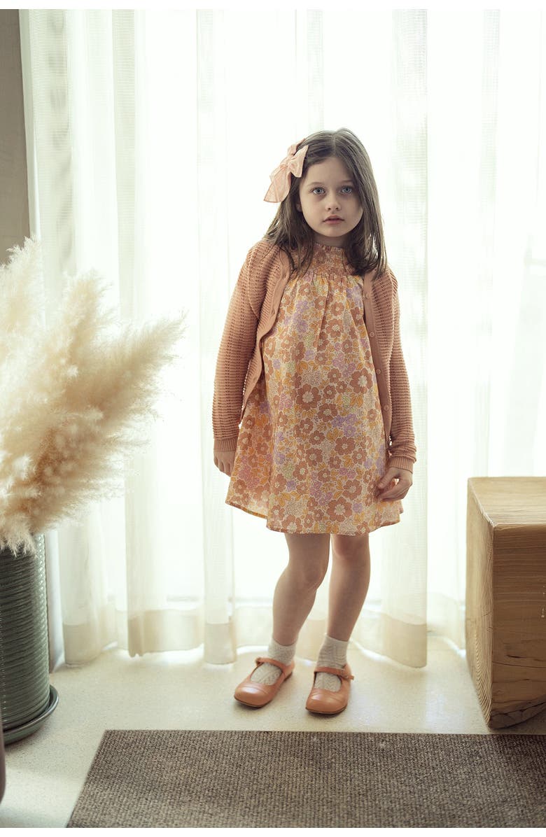 Space Grey Floral Print Woven 3/4 Sleeves Dress, Alternate, color, Pink