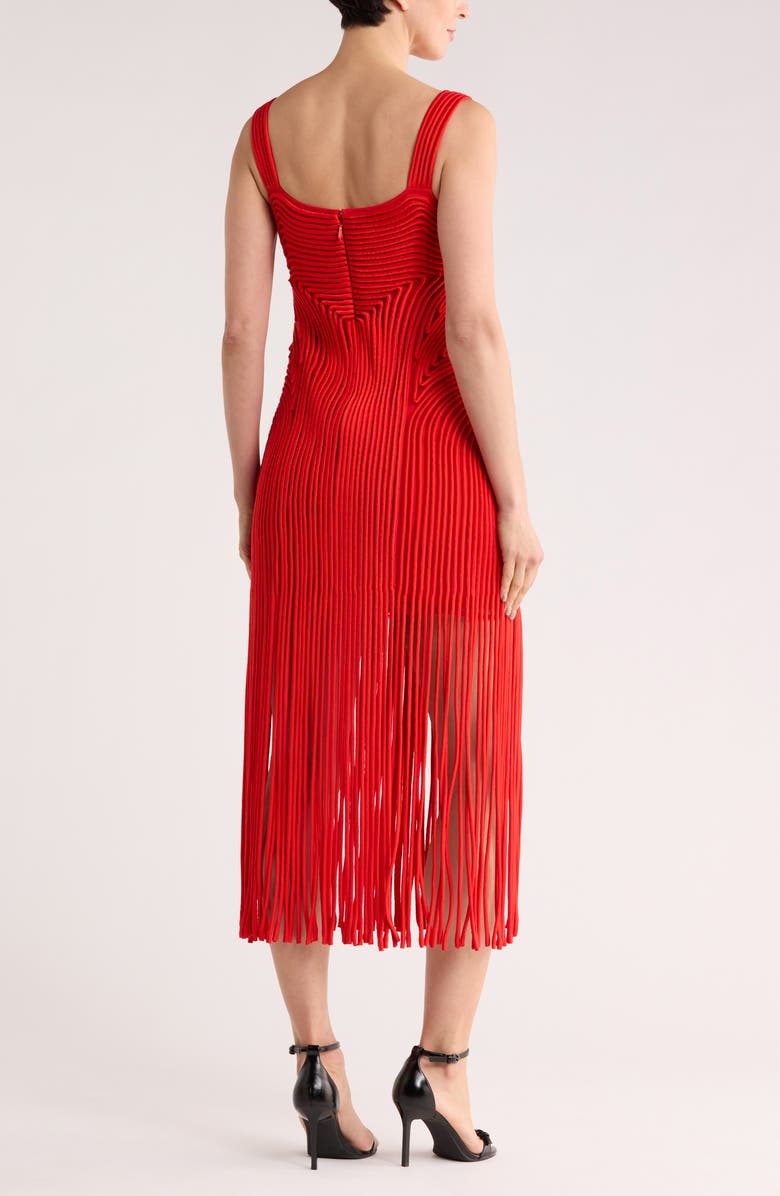 Simkhai Darby Fringe Hem Midi Dress, Alternate, color, Fiery Red