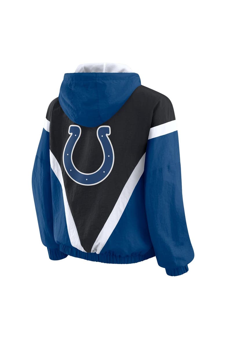 Women's WEAR by Erin Andrews Black/Royal Indianapolis Colts Plus Size Retro Crinkle Full-Zip Hoodie Windbreaker Jacket, Alternate, color, Black