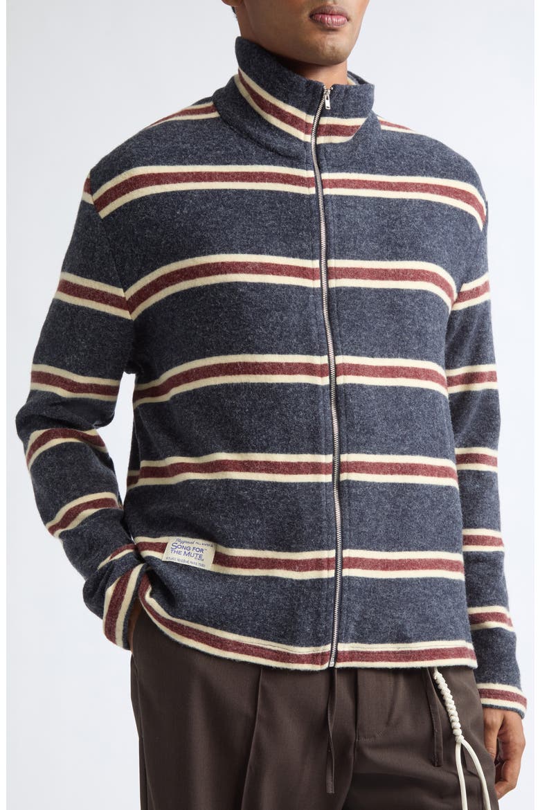 Striped Zip Up Funnel Neck Jacket, Alternate, color, NAVY