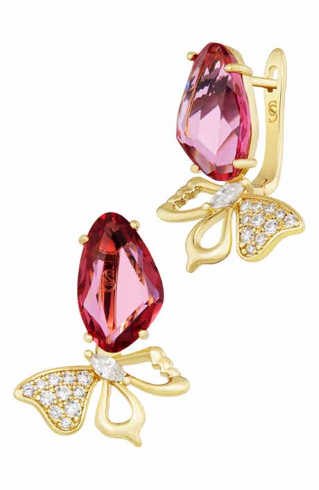 SAVVY CIE JEWELS Carved Stone Butterfly Drop Earrings