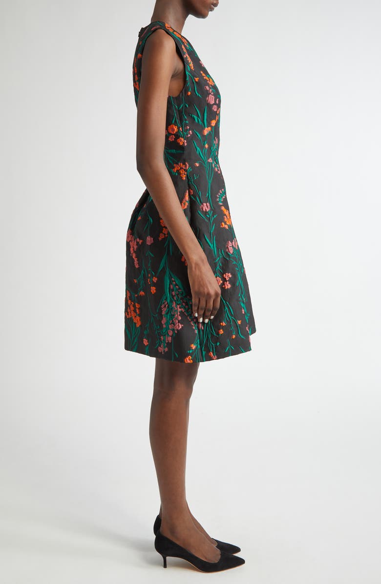 Lela Rose Betsy Floral Jacquard A-Line Dress, Alternate, color, Black Multi
