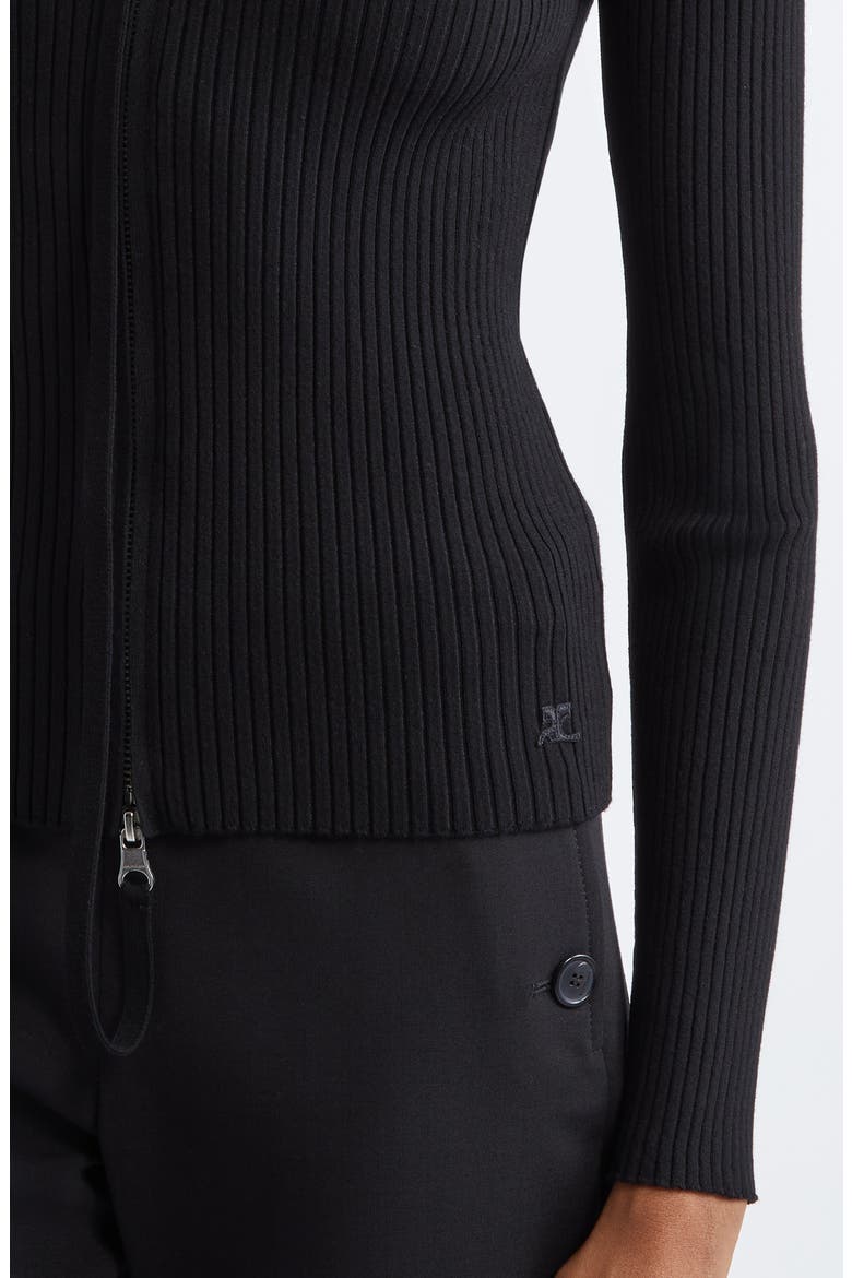 Rib Double Zip Cardigan, Alternate, color, BLACK