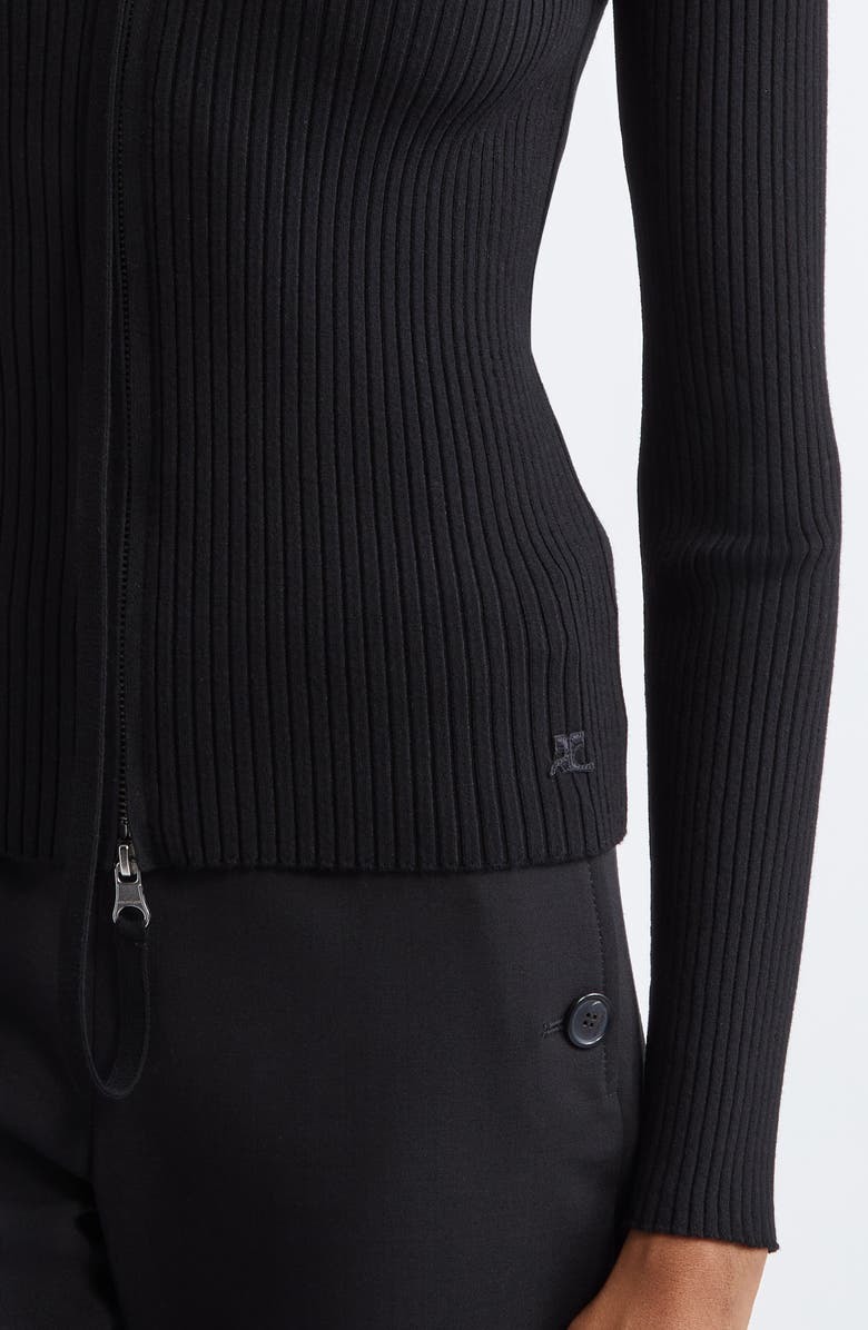 Courrèges Rib Double Zip Cardigan, Alternate, color, Black