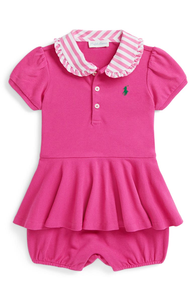 Ralph Lauren Stretch Cotton Shortall, Infant, Main, color, College Pink
