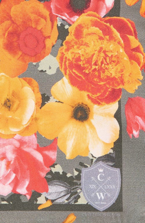 Clifton Wilson Floral Silk Pocket Square In Orange
