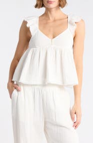 Abound Cotton Gauze Flutter Sleeve Babydoll Top