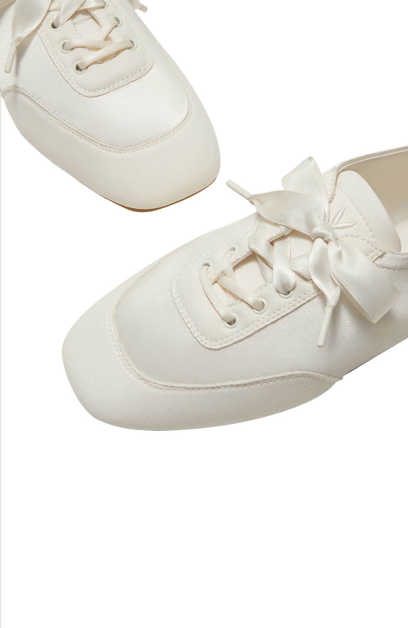 Cristina Square-Toe Lace-Up Satin Sneakerina, Alternate, color, Light Gold